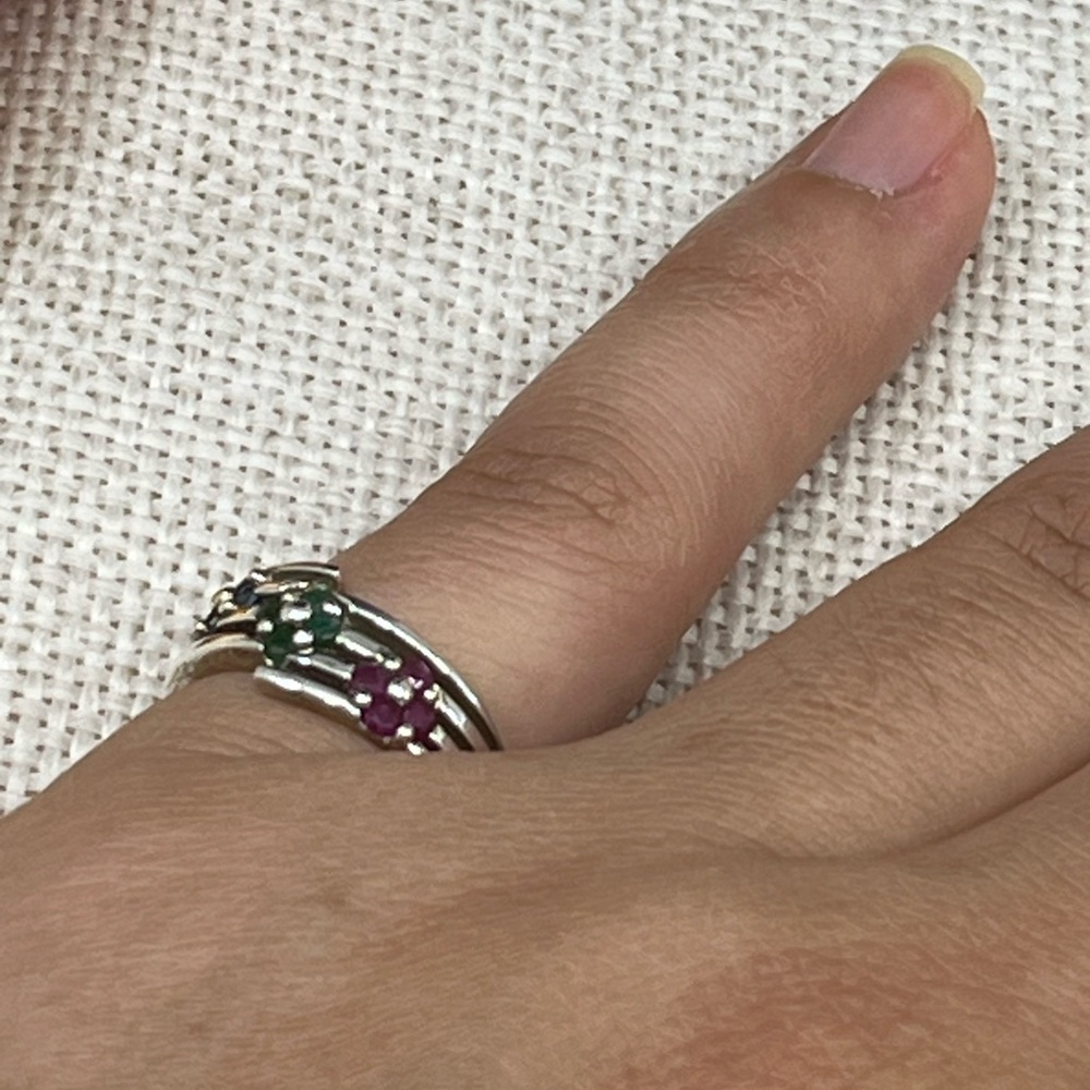 Vintage Sterling Silver Flower Cluster Ring – Ruby, Emerald, Sapphire - Picture 9 of 16